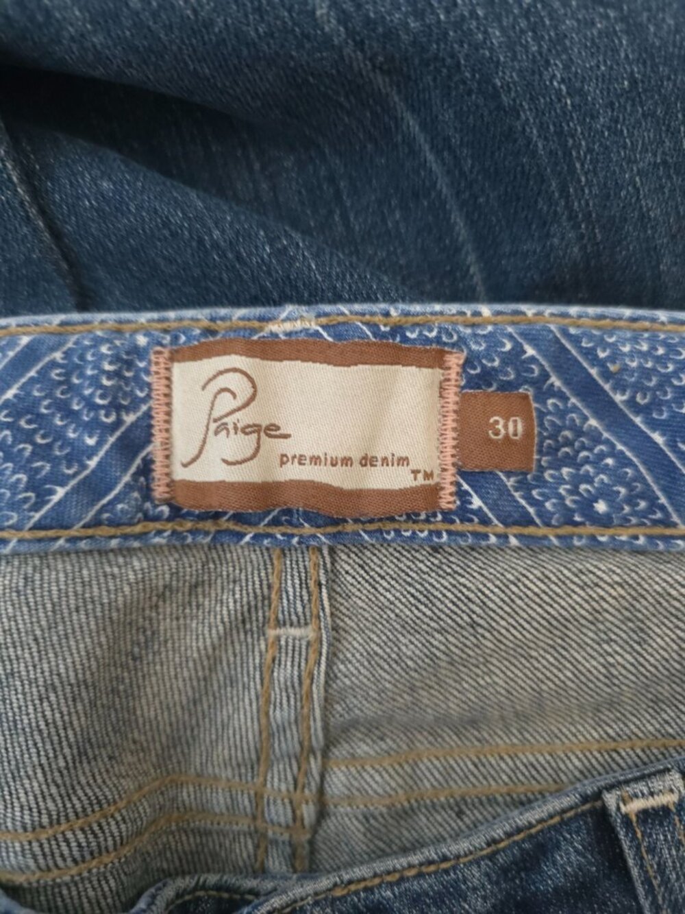 Y2K PAIGE Premium Denim ROBERTSON Mid-Rise Blue Flare Jeans Sz 30 - Made In USA - Picture 7 of 9